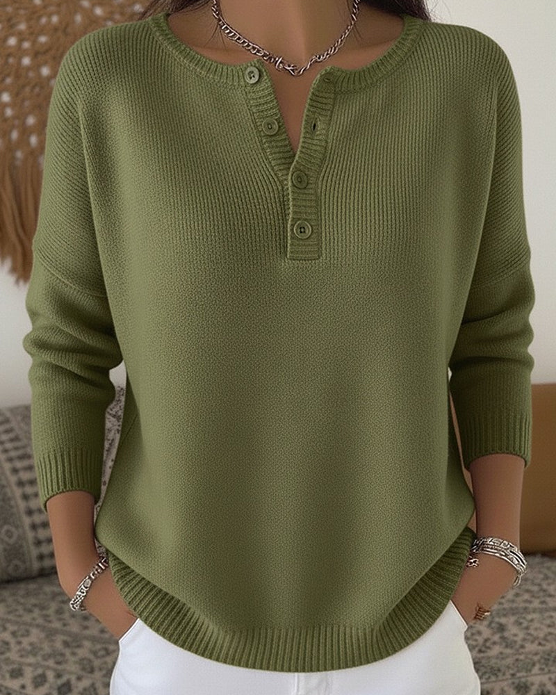 Ernesta | Knit Henley Sweater with Buttons