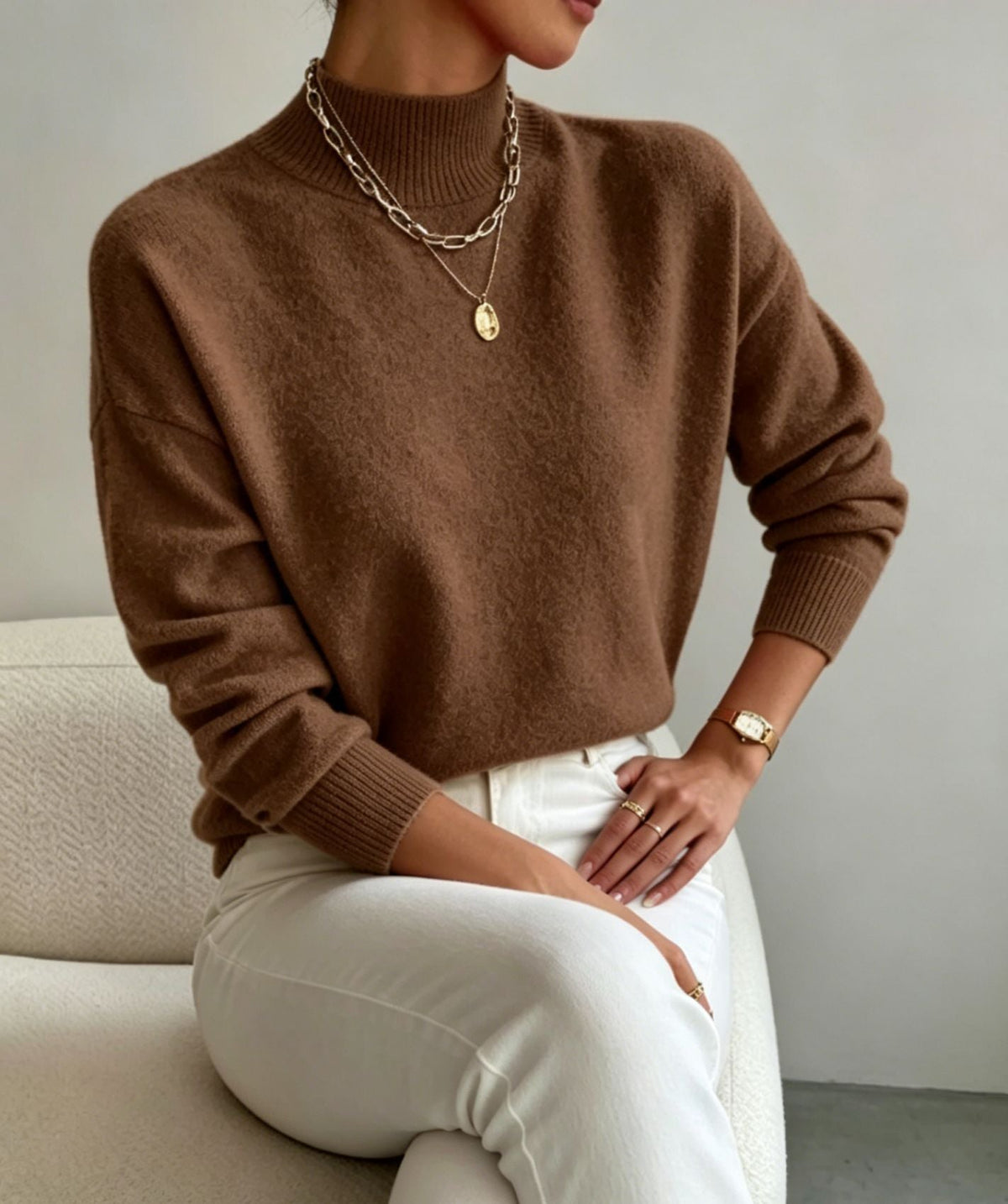Lucinda Cashmere-Feel Mock Neck Sweater