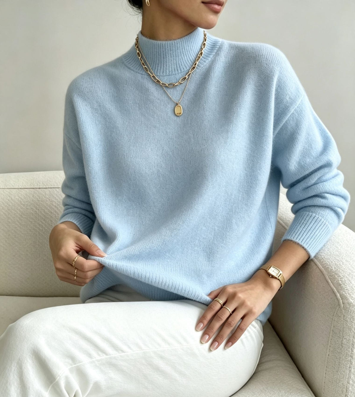 Lucinda Cashmere-Feel Mock Neck Sweater