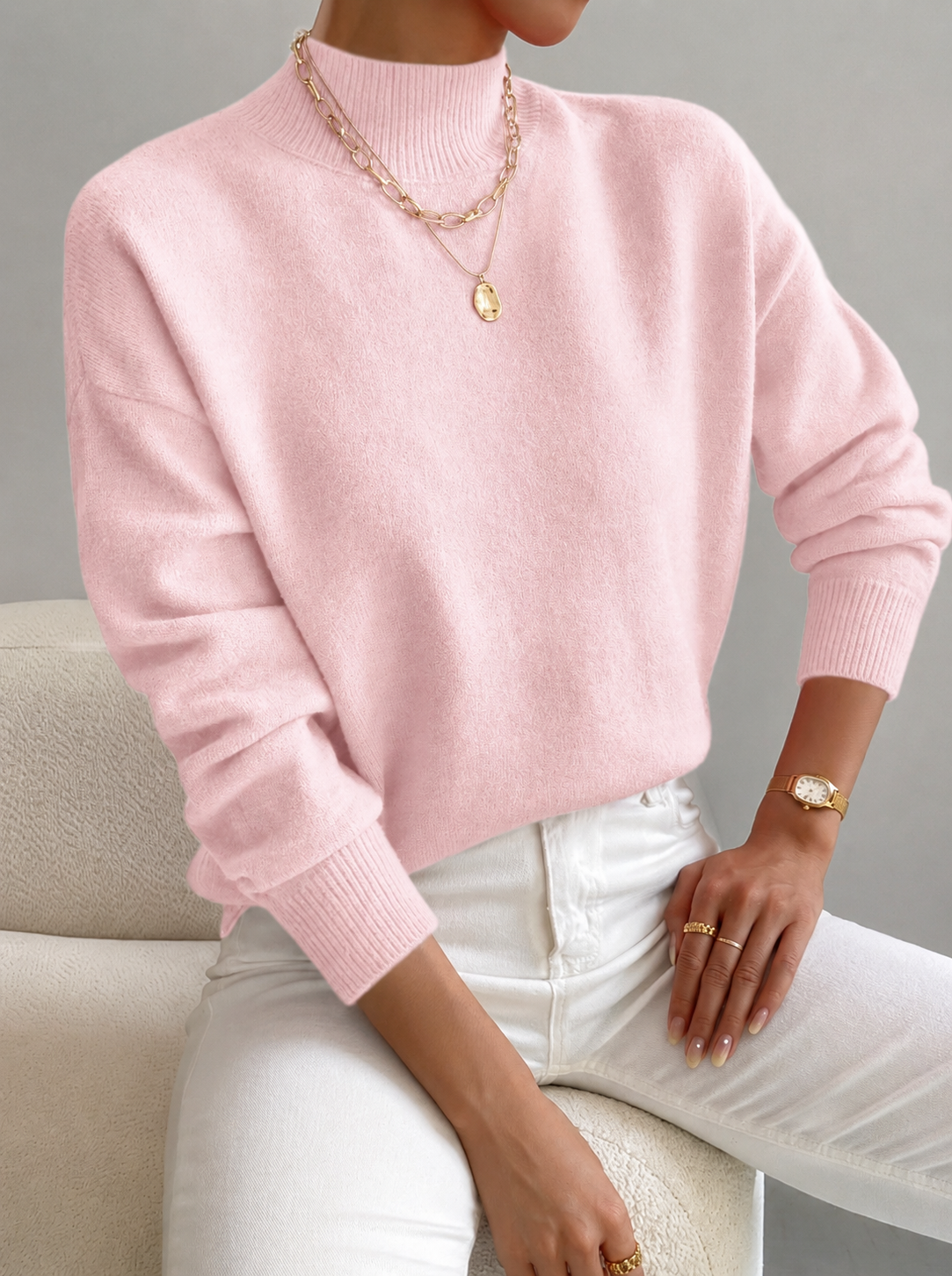 Lucinda Cashmere-Feel Mock Neck Sweater