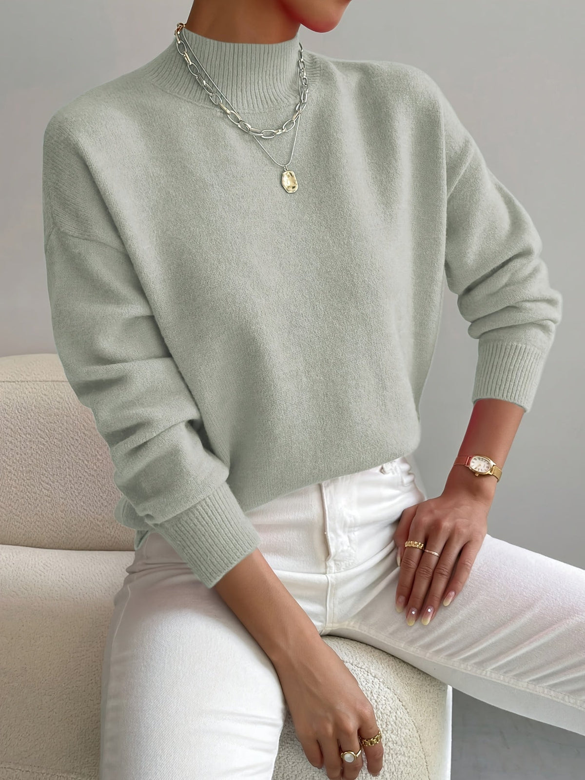 Lucinda Cashmere-Feel Mock Neck Sweater