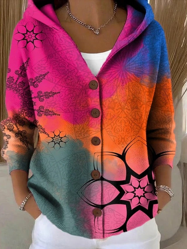 Paloma | Printed Hooded Knit Cardigan