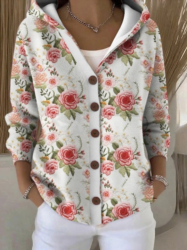 Paloma | Printed Hooded Knit Cardigan