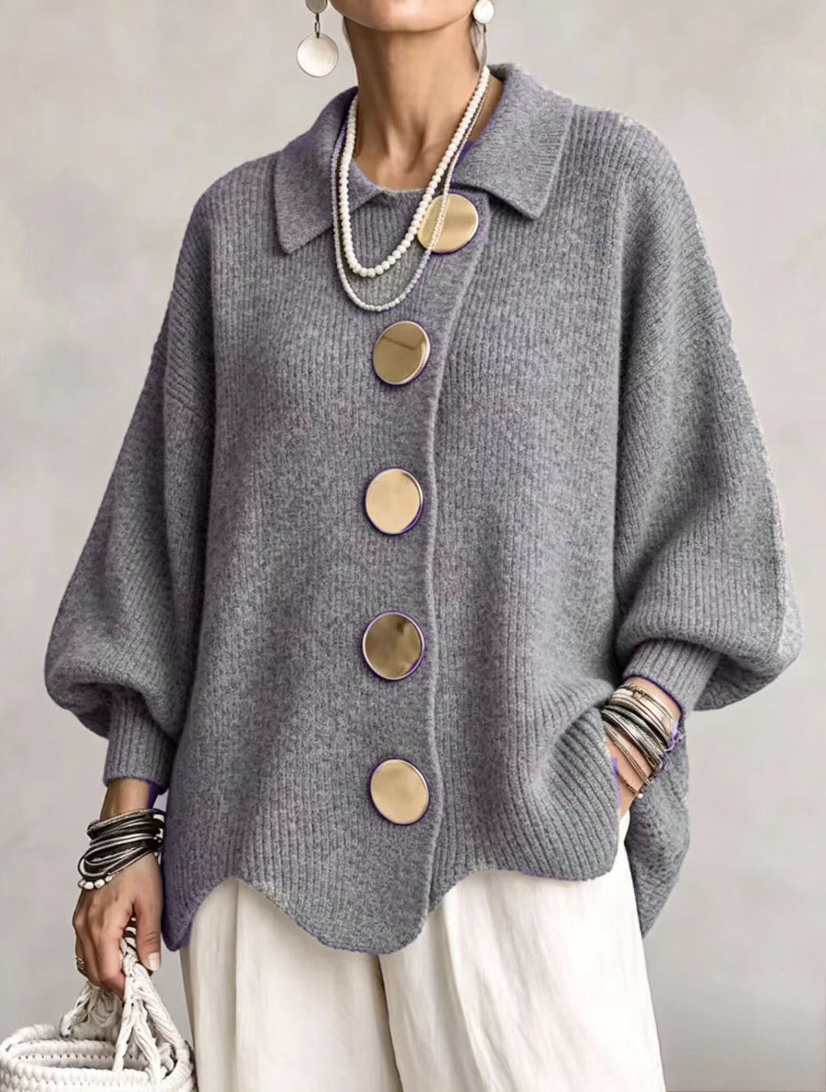 Karina | Oversized Collared Button-Up Cardigan