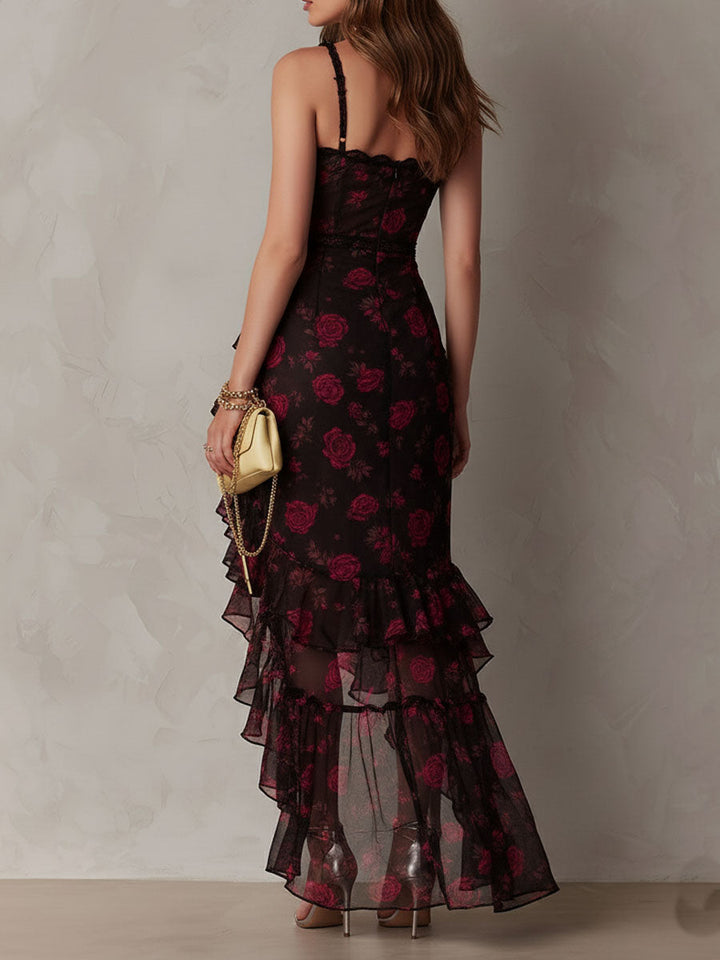 Lowe | Floral Ruched Ruffle Hem Midi Dress for Women