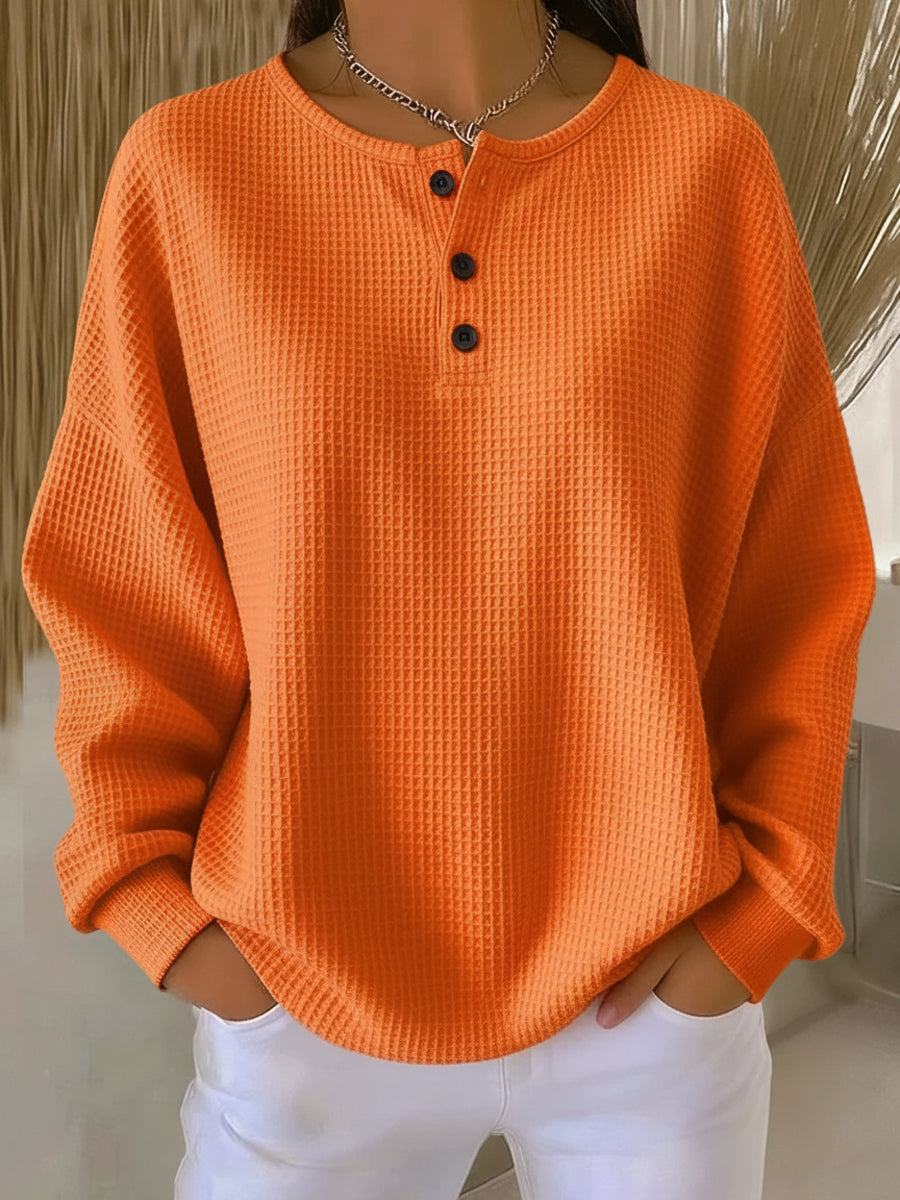 Miranda | Waffle-Knit Henley Sweatshirt