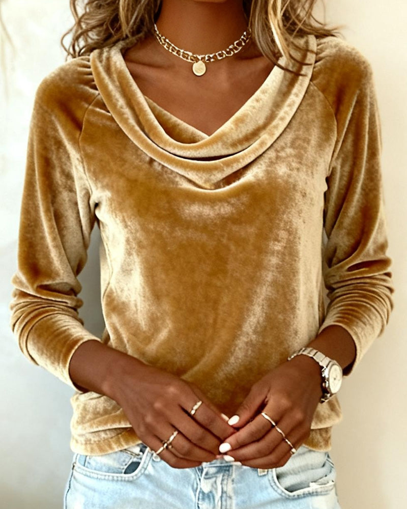 Velvet Draped Neck Top