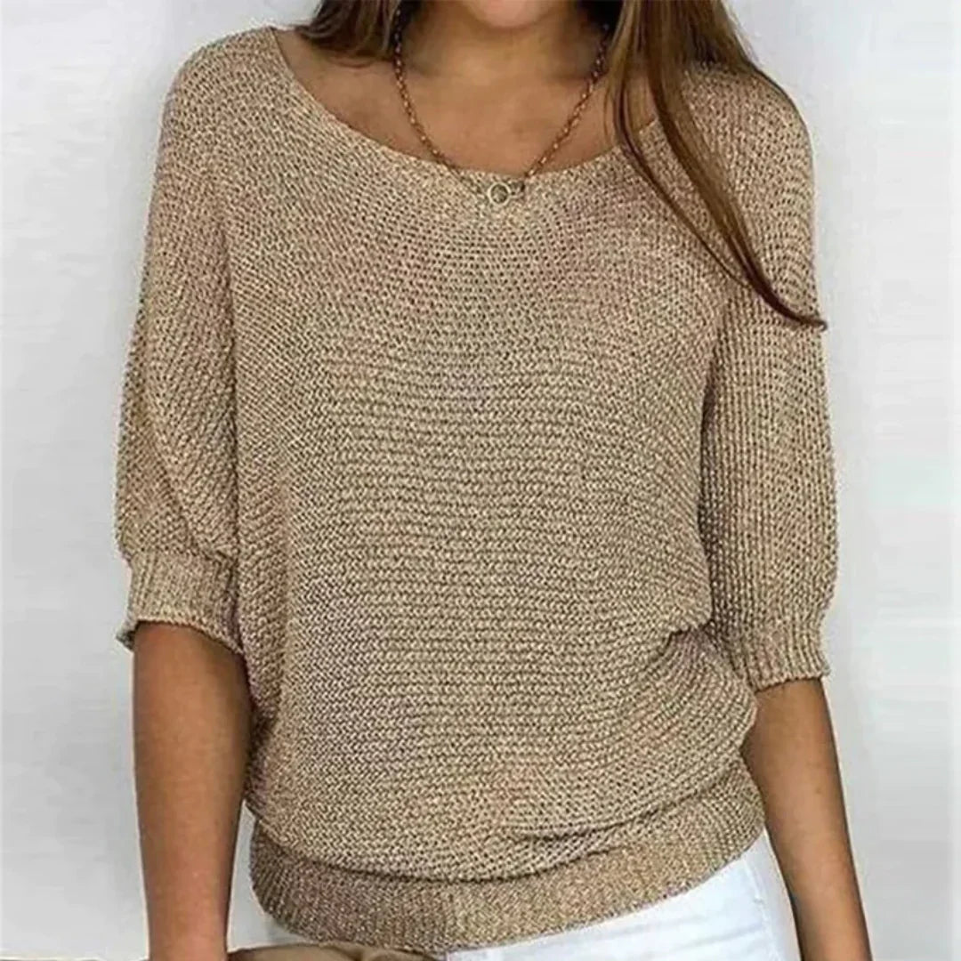 Charlotte | Women's Summer Ribbed Knit T-Shirt Blouse with Half Sleeves