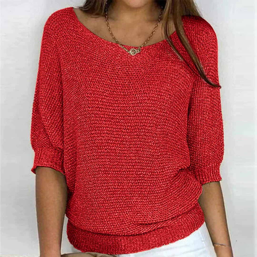 Charlotte | Women's Summer Ribbed Knit T-Shirt Blouse with Half Sleeves