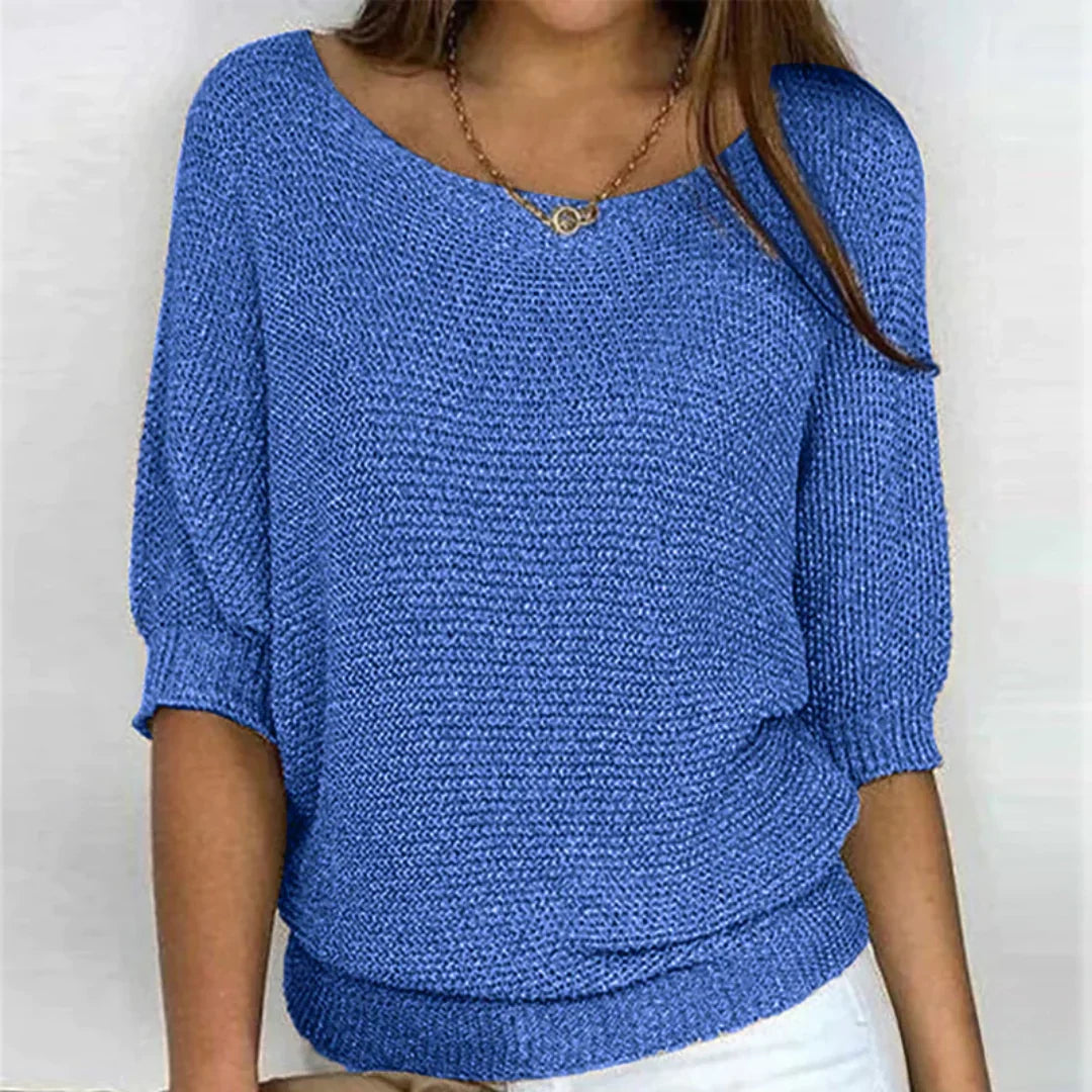 Charlotte | Women's Summer Ribbed Knit T-Shirt Blouse with Half Sleeves