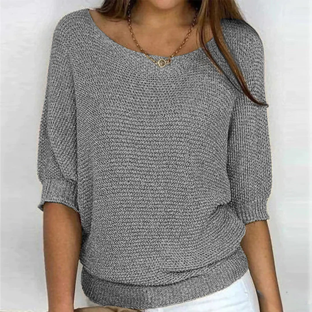 Charlotte | Women's Summer Ribbed Knit T-Shirt Blouse with Half Sleeves
