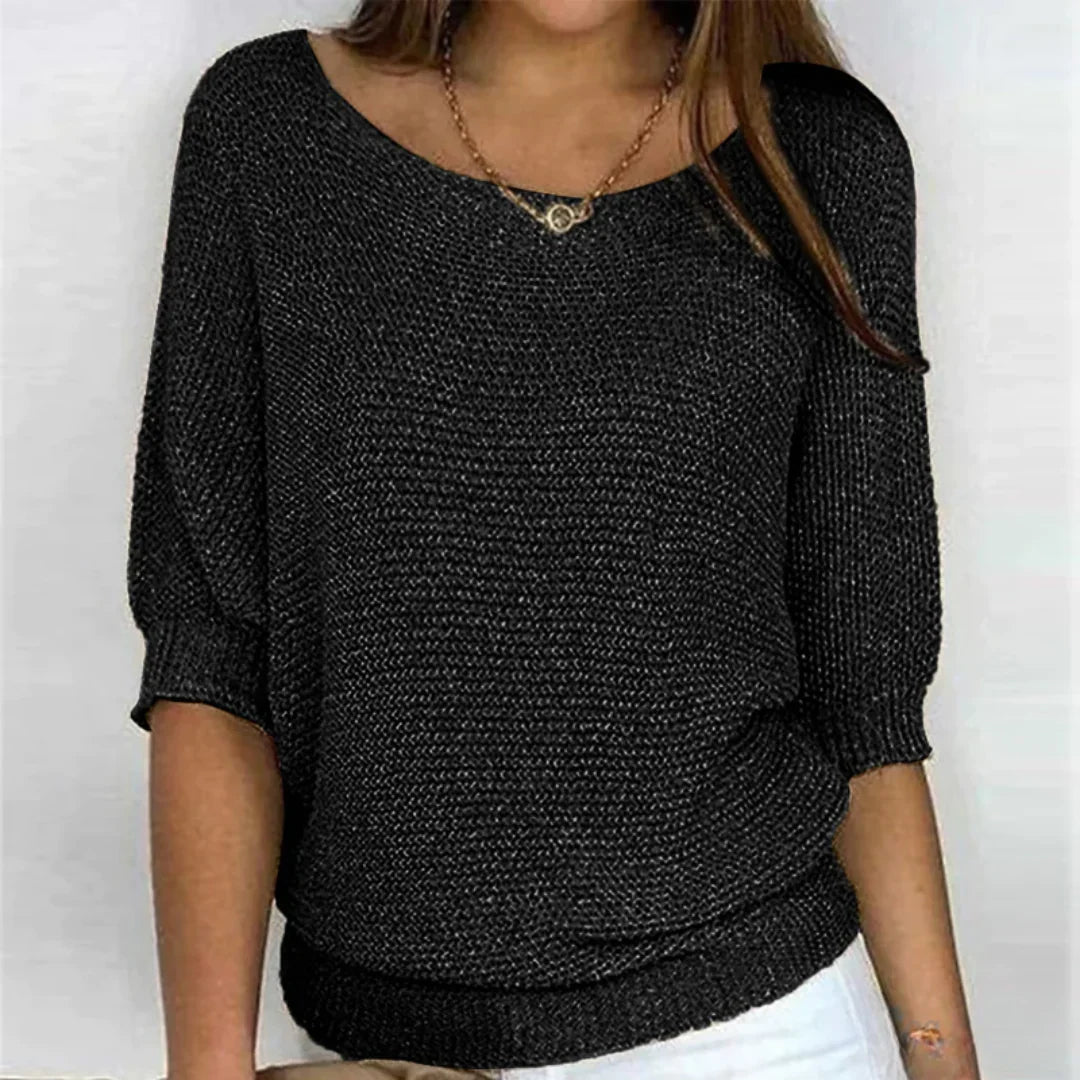 Charlotte | Women's Summer Ribbed Knit T-Shirt Blouse with Half Sleeves
