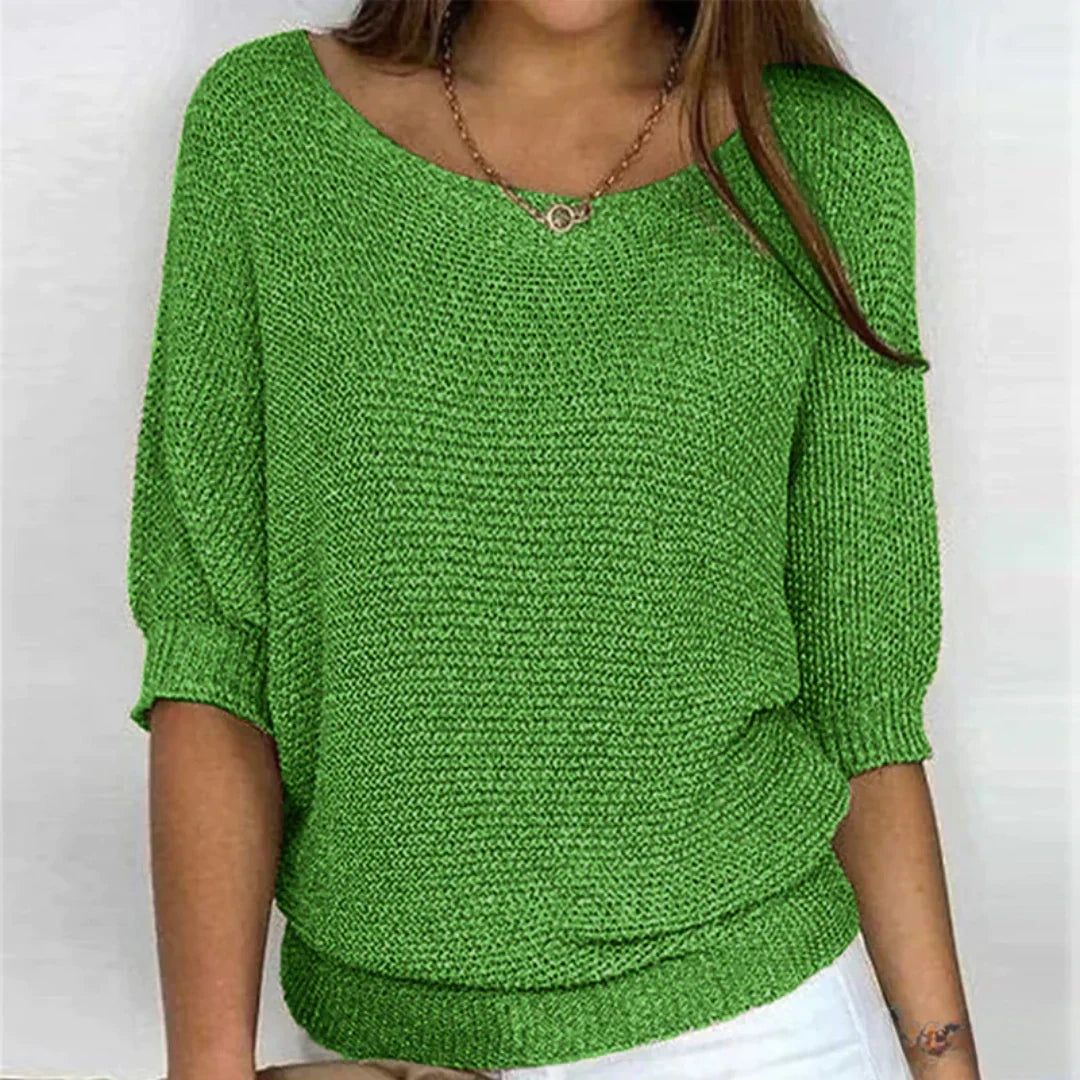 Charlotte | Women's Summer Ribbed Knit T-Shirt Blouse with Half Sleeves