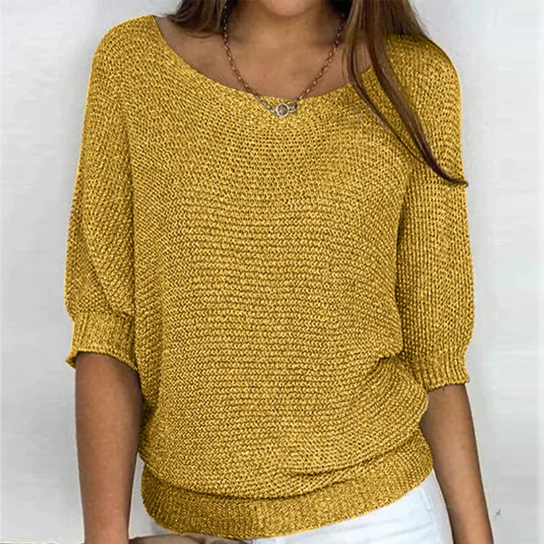 Charlotte | Women's Summer Ribbed Knit T-Shirt Blouse with Half Sleeves