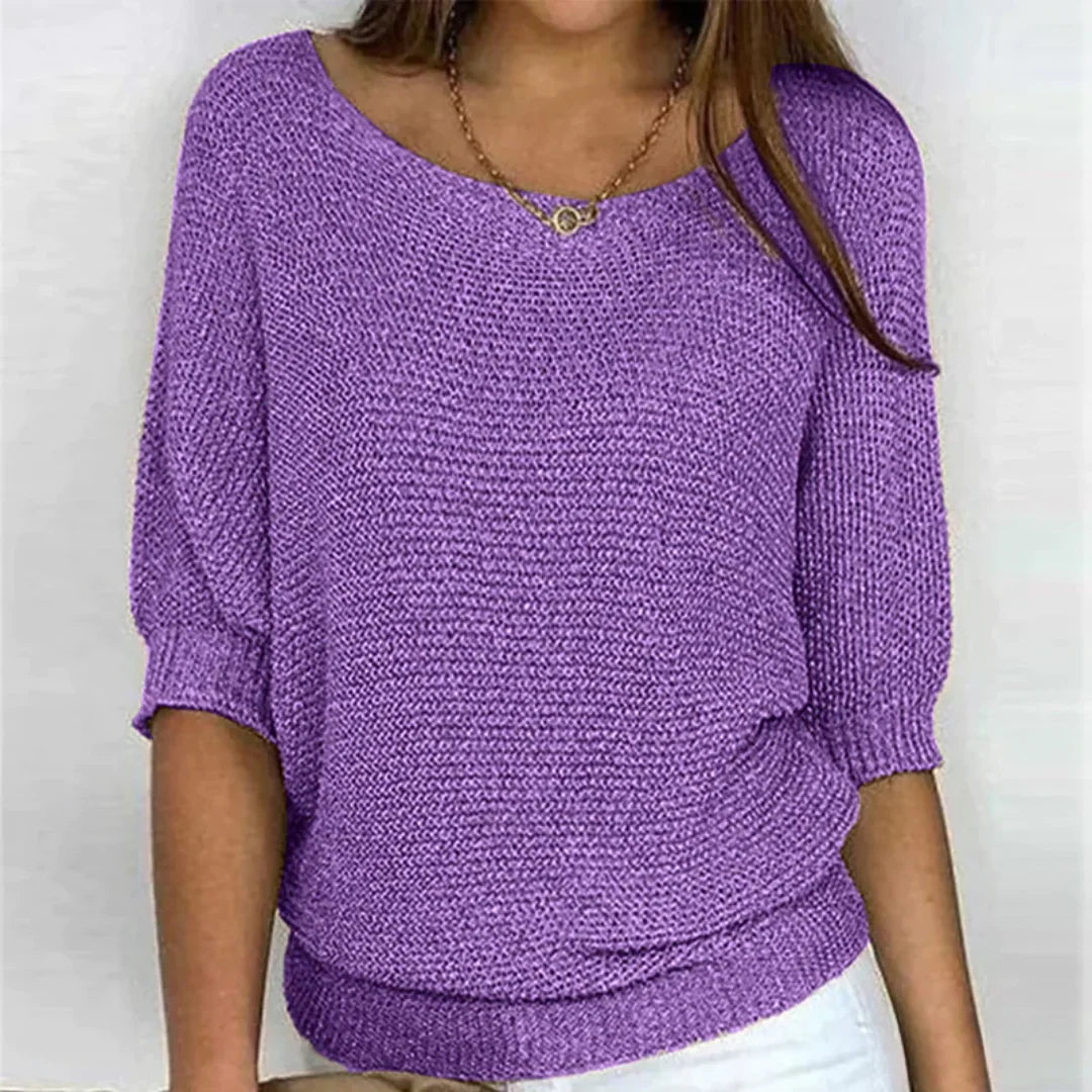 Charlotte | Women's Summer Ribbed Knit T-Shirt Blouse with Half Sleeves