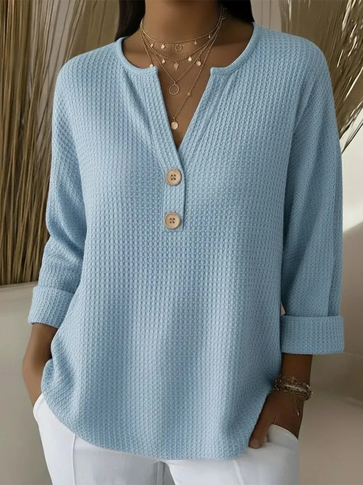 Lucía | Waffle Knit Henley Button Top