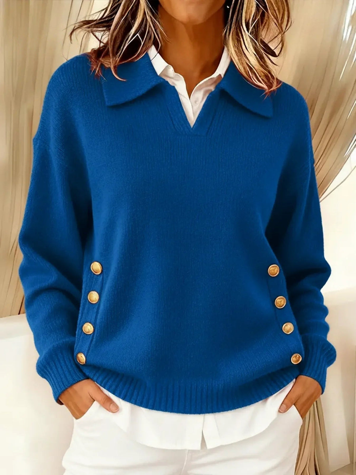 Vicenta | Polo Collar Sweater with Buttons