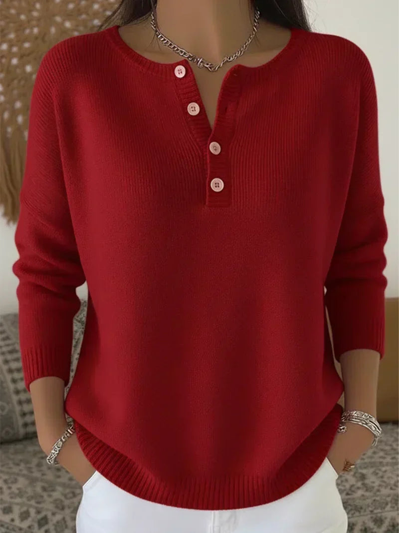 Ernesta | Knit Henley Sweater with Buttons