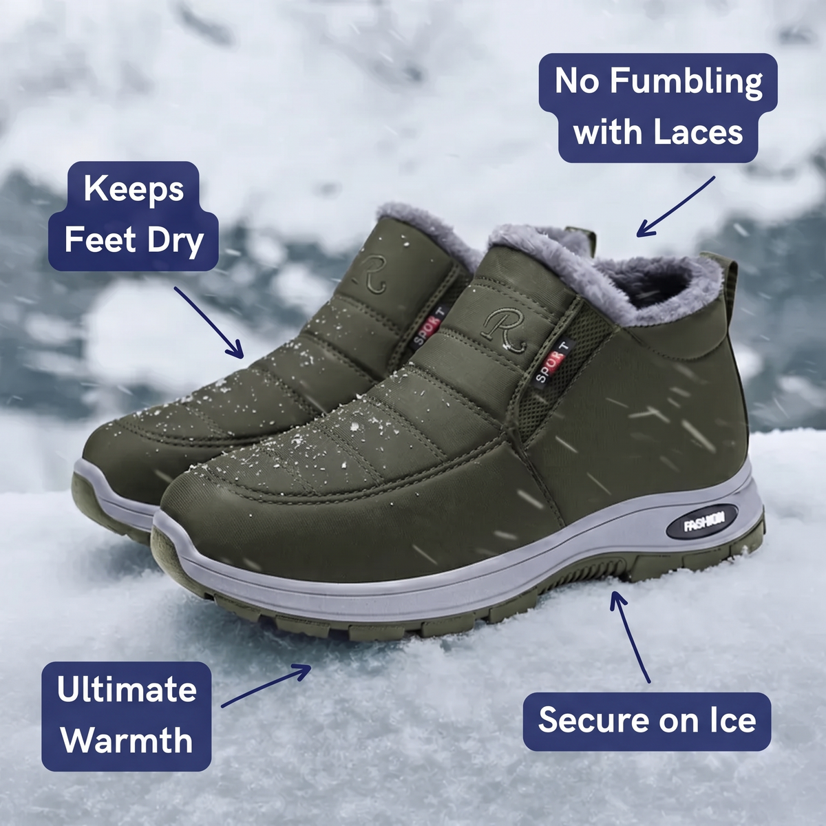 Ashlyn - Quilted Waterproof Slip-On Ankle Boots Green