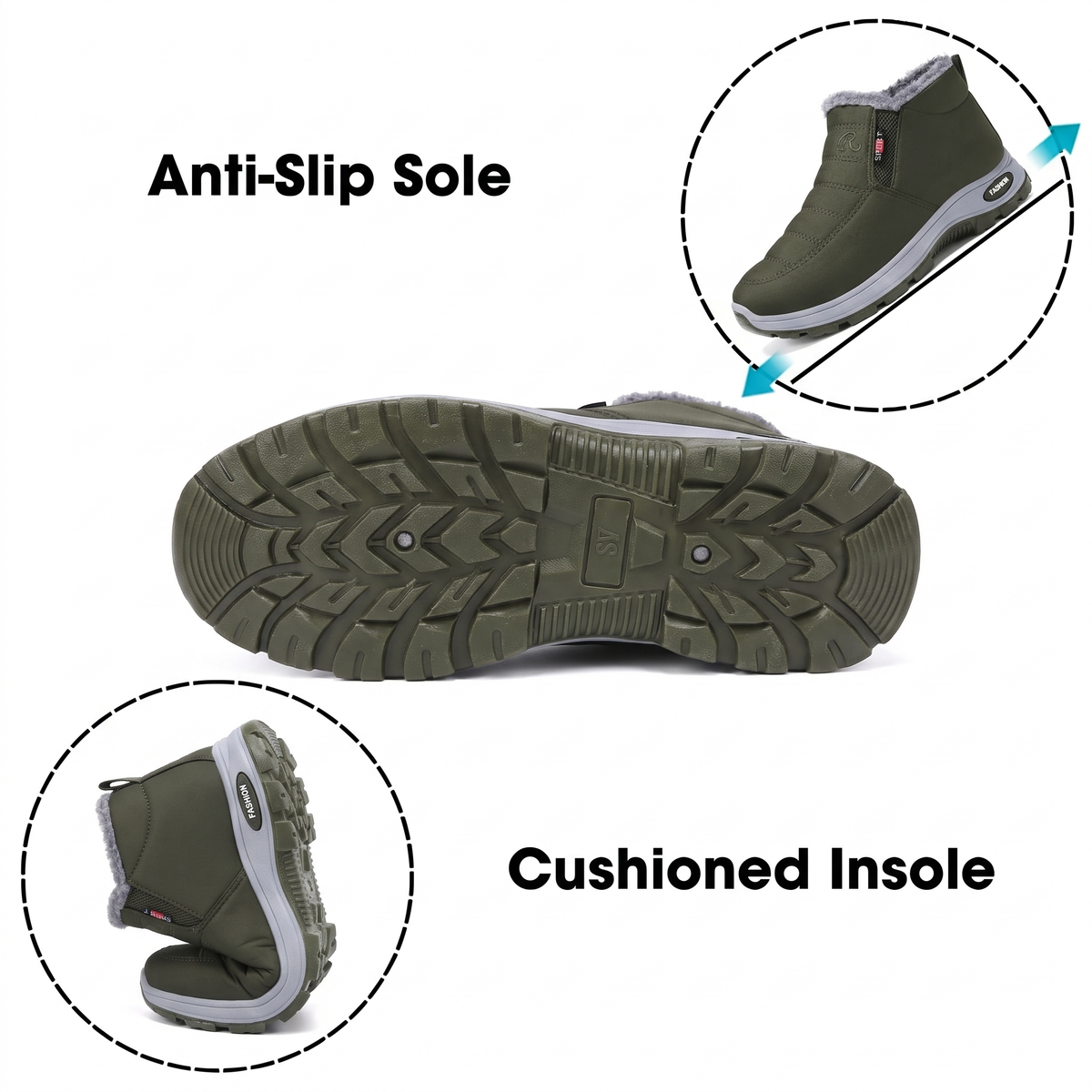 Ashlyn - Quilted Waterproof Slip-On Ankle Boots Green