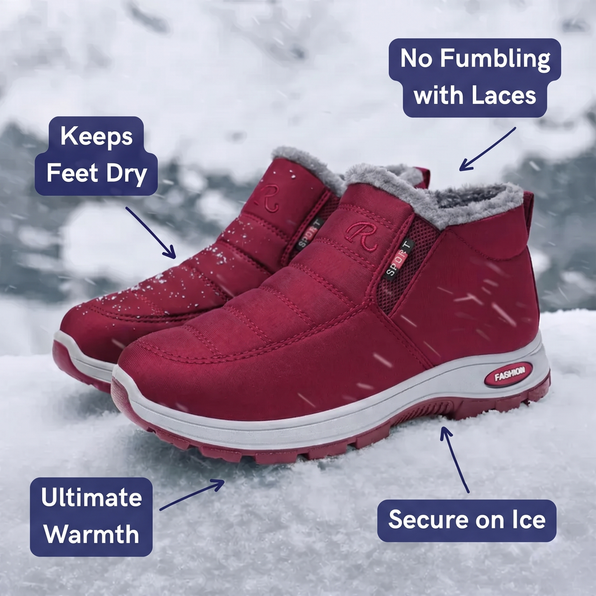 Kori - Quilted Waterproof Slip-On Ankle Boots Red