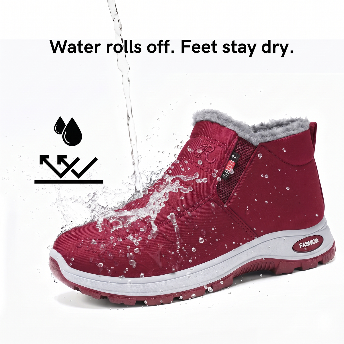 Elia - Quilted Waterproof Slip-On Ankle Boots Dark Red