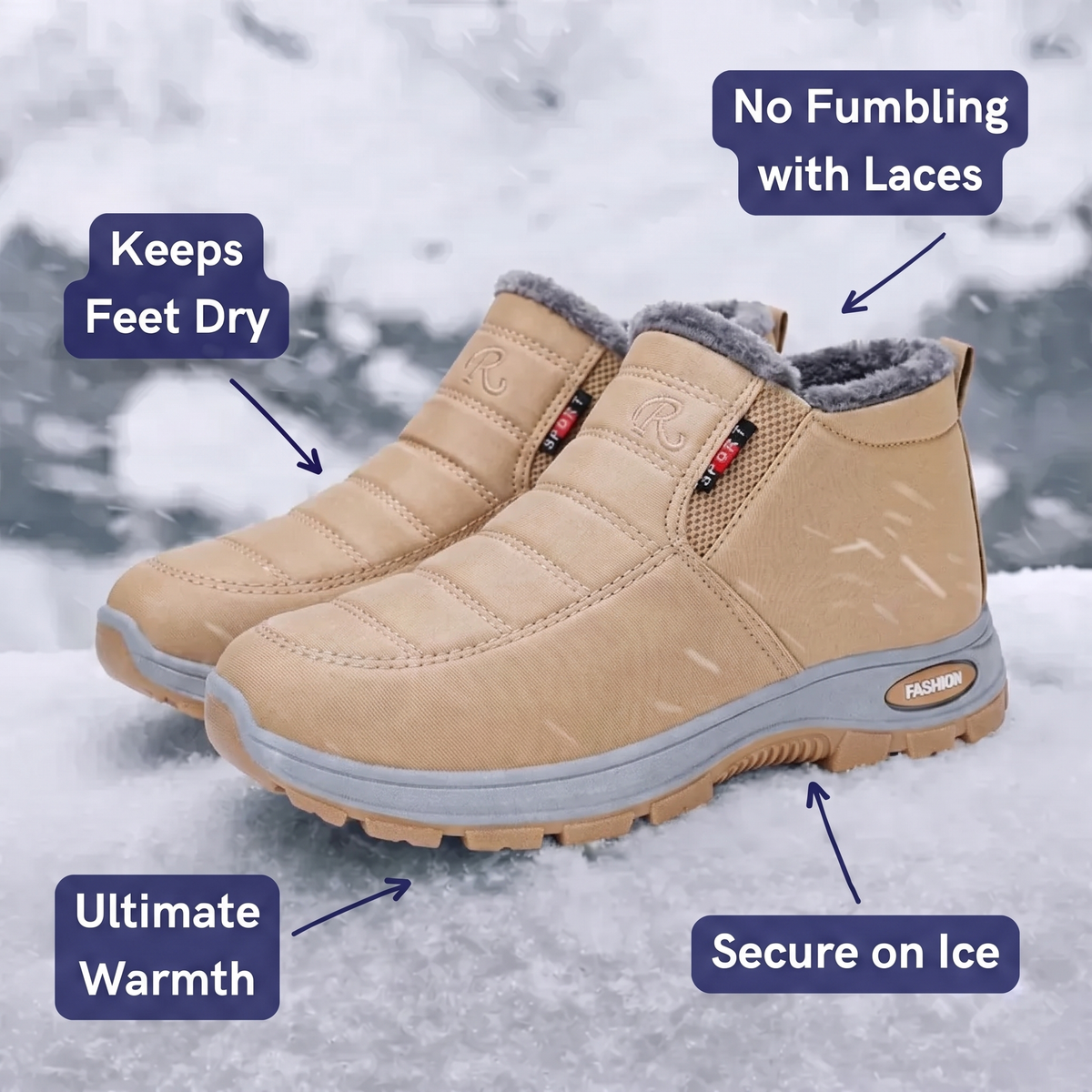 Adalee - Quilted Waterproof Slip-On Ankle Boots Beige