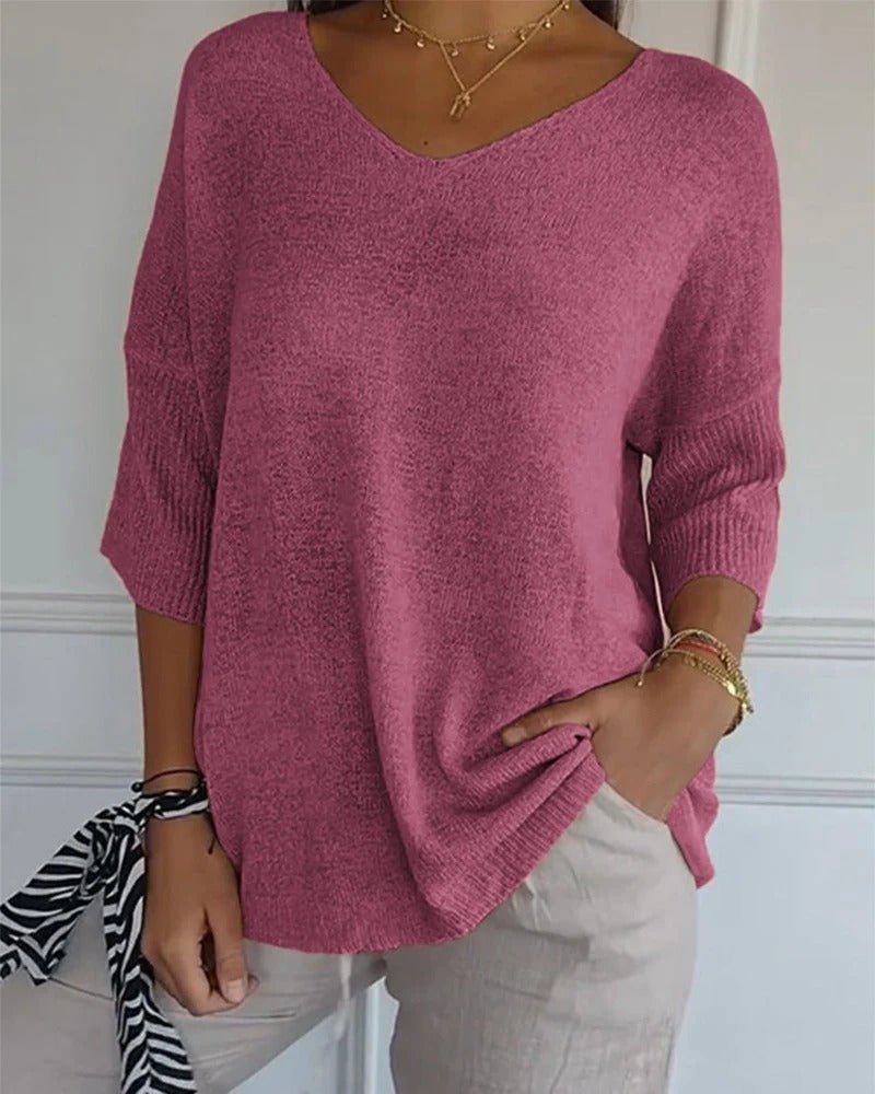 Haven | Soft Knit 3/4 Sleeve V-neck Pullover Sweater