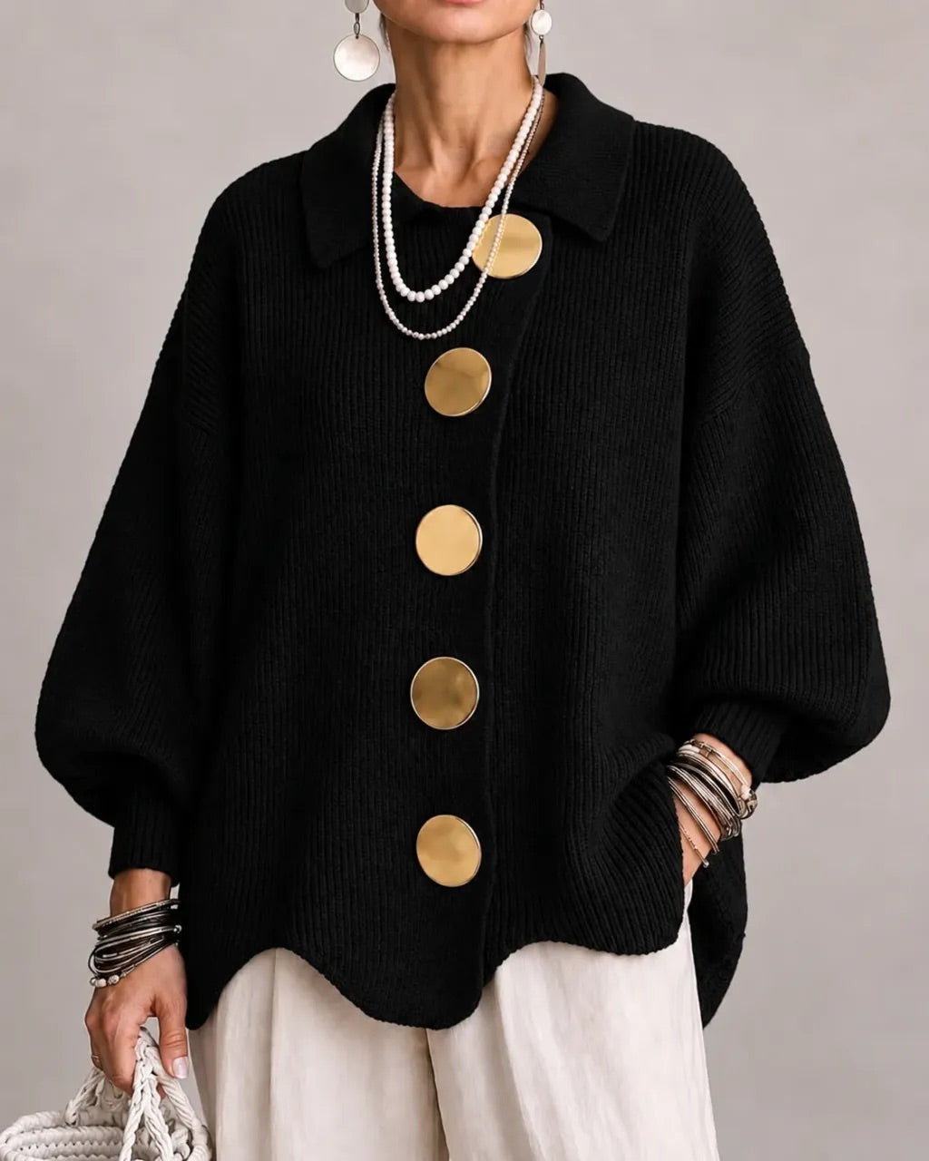 Karina | Oversized Collared Button-Up Cardigan