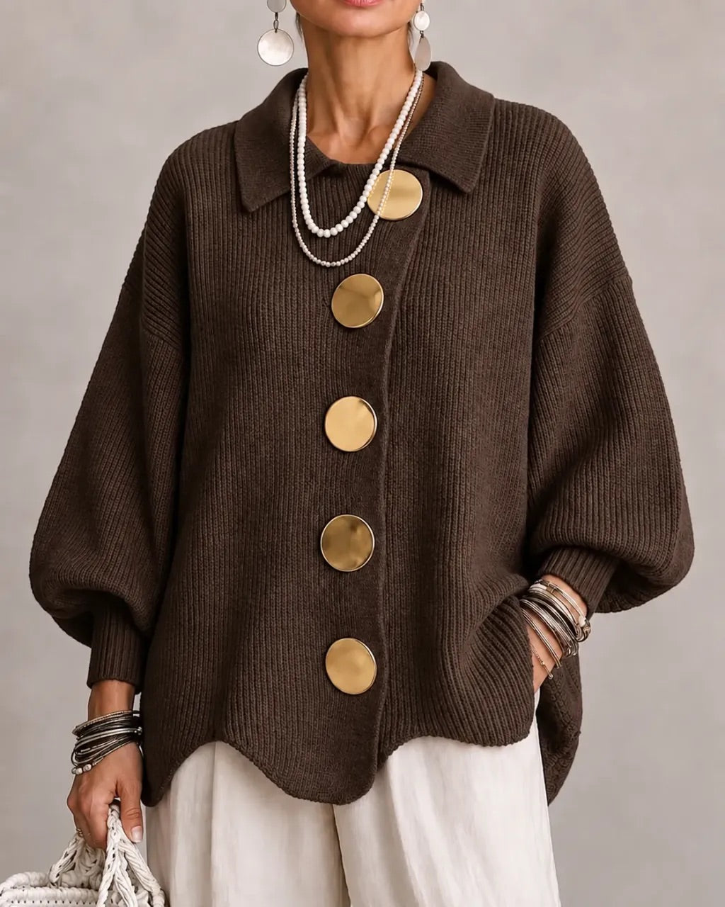 Karina | Oversized Collared Button-Up Cardigan