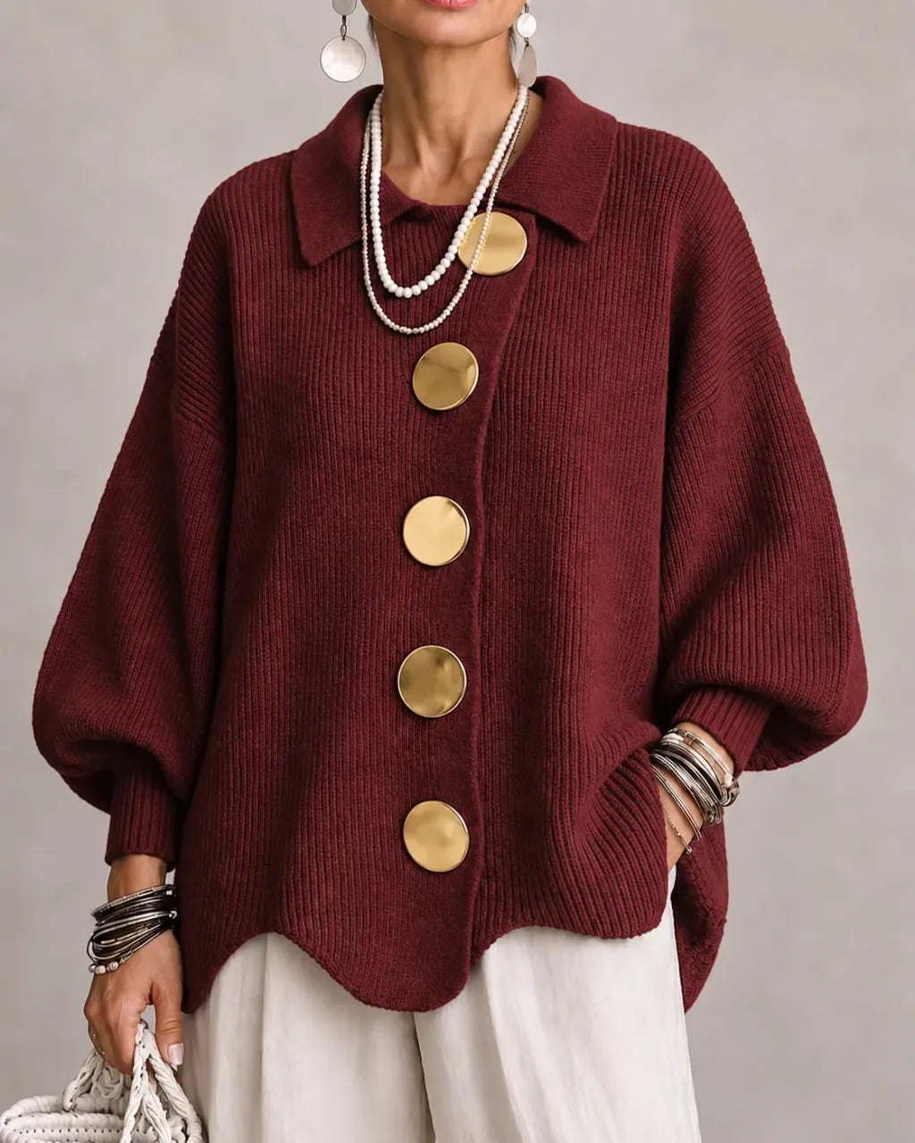 Karina | Oversized Collared Button-Up Cardigan