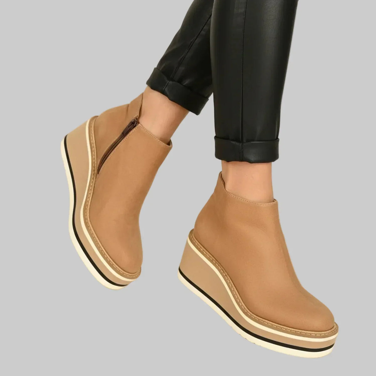Colombe | Wedge Ankle Boots with Side Zipper