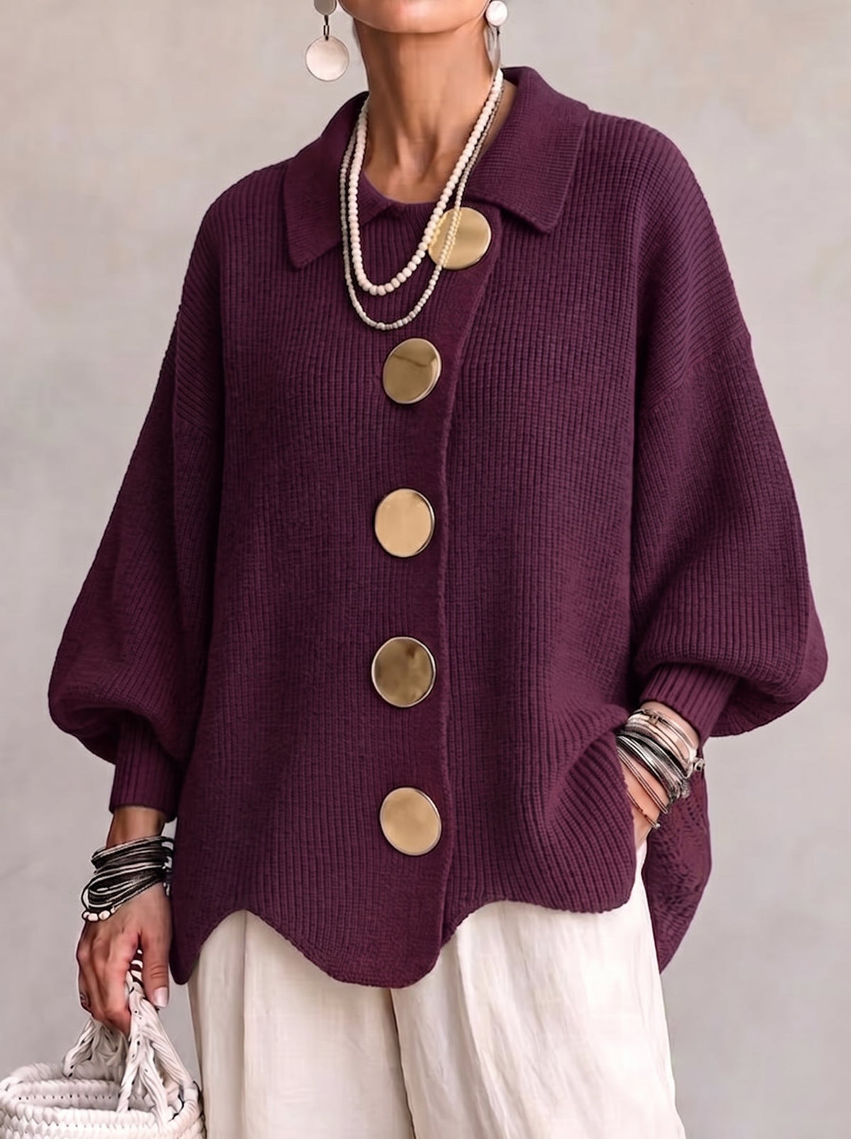 Karina | Oversized Collared Button-Up Cardigan