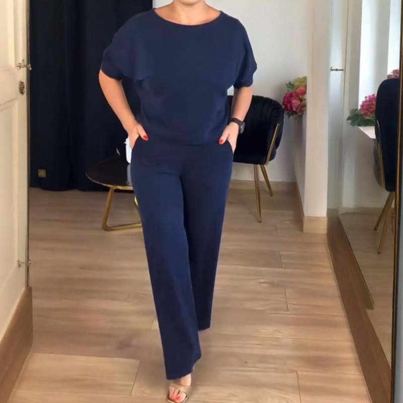 NORELLA™ | Evanna Set with Basic T-Shirt, Long Cardigan & Straight-Leg Pants