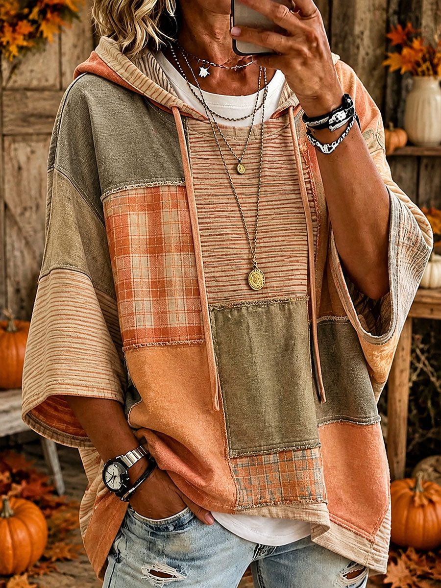 Cinder | Patchwork Poncho-Style Hooded Top