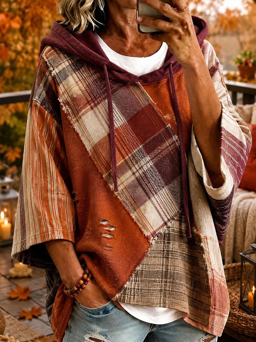 Hawthorn | Rustic Plaid Patchwork Oversized Hoodie