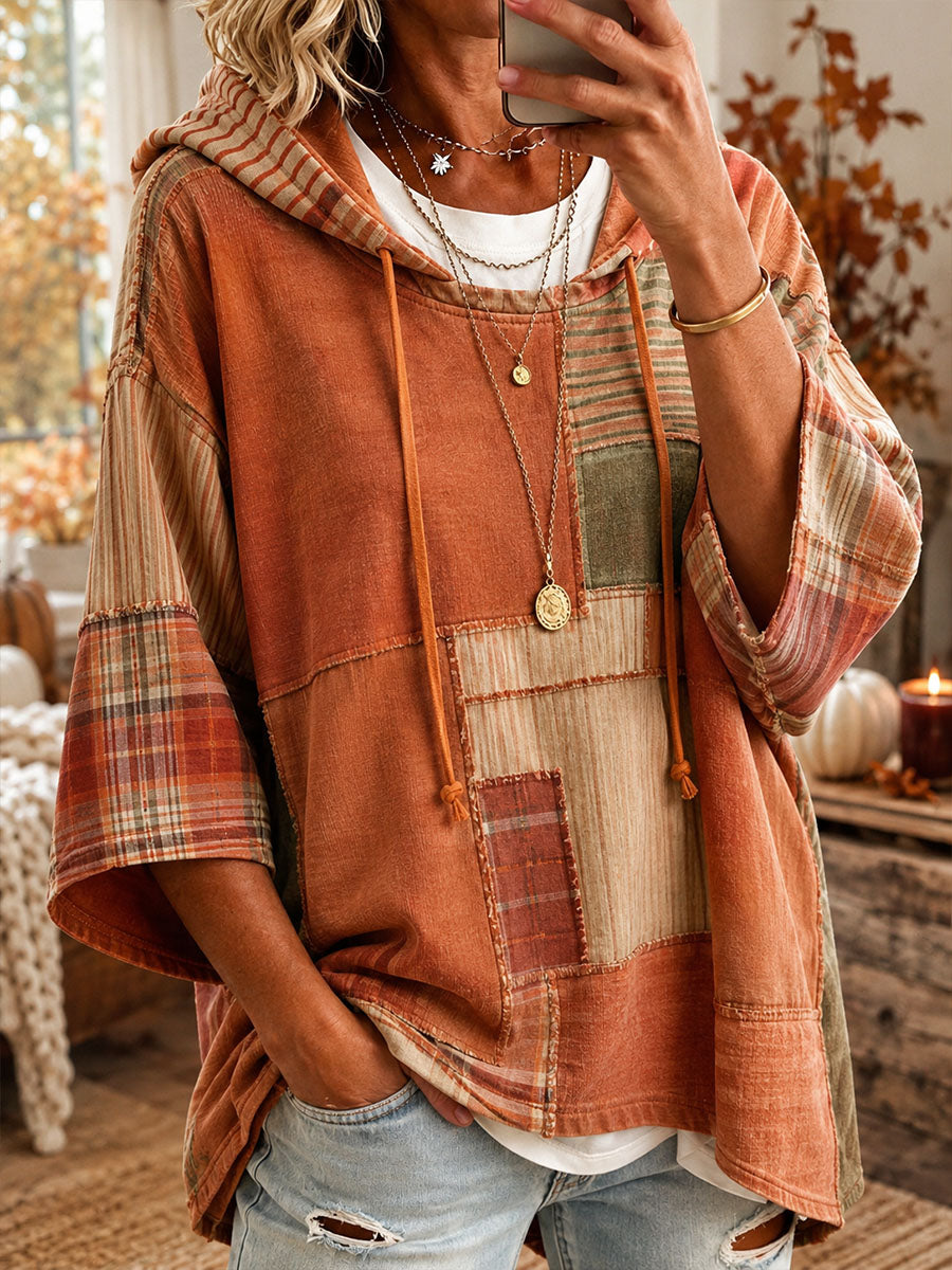 Clay | Faded Patchwork Oversized Hooded Top
