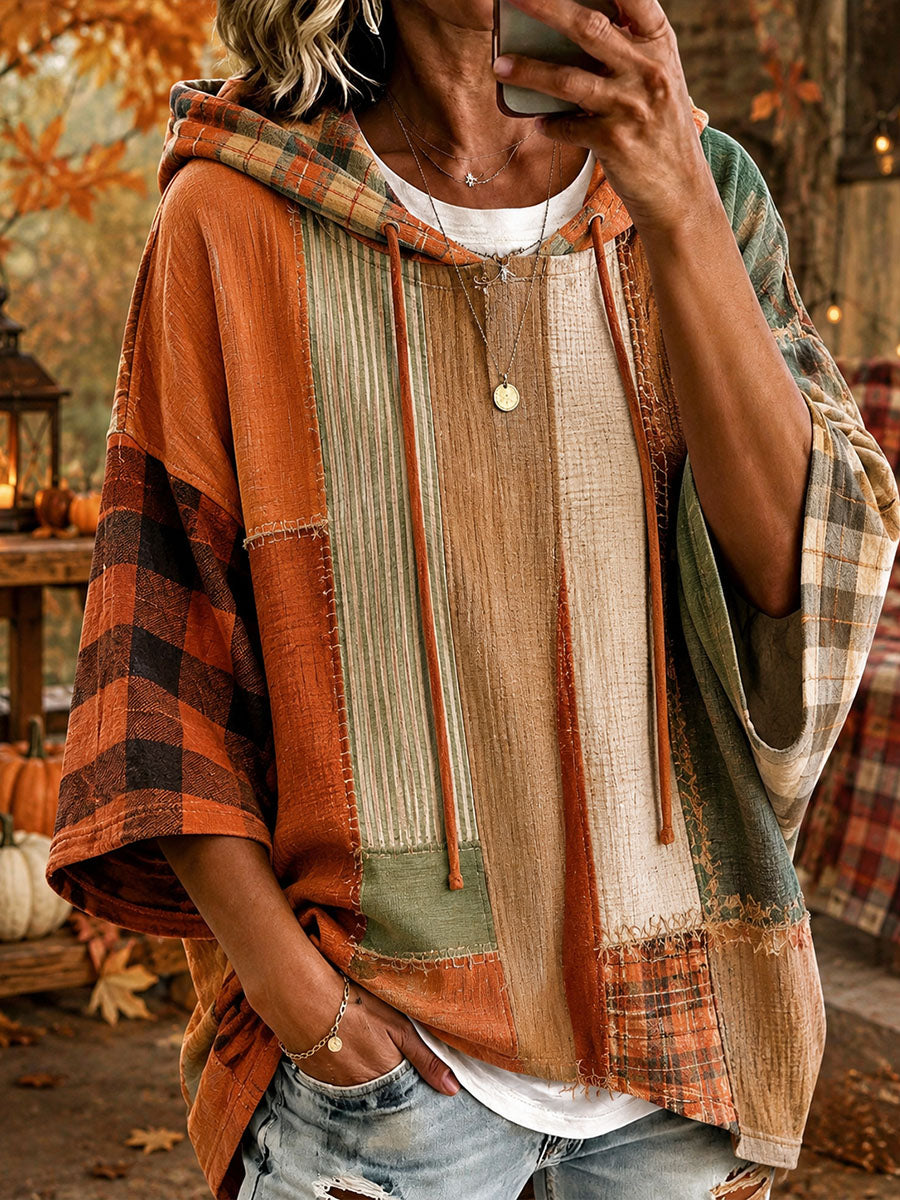 Alder | Rustic Panel Patchwork Oversized Hooded Top