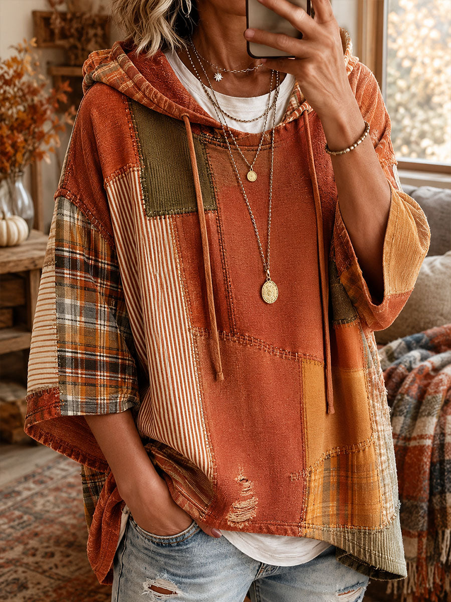 Cardamom | Stitched Patchwork Poncho-Style Hoodie