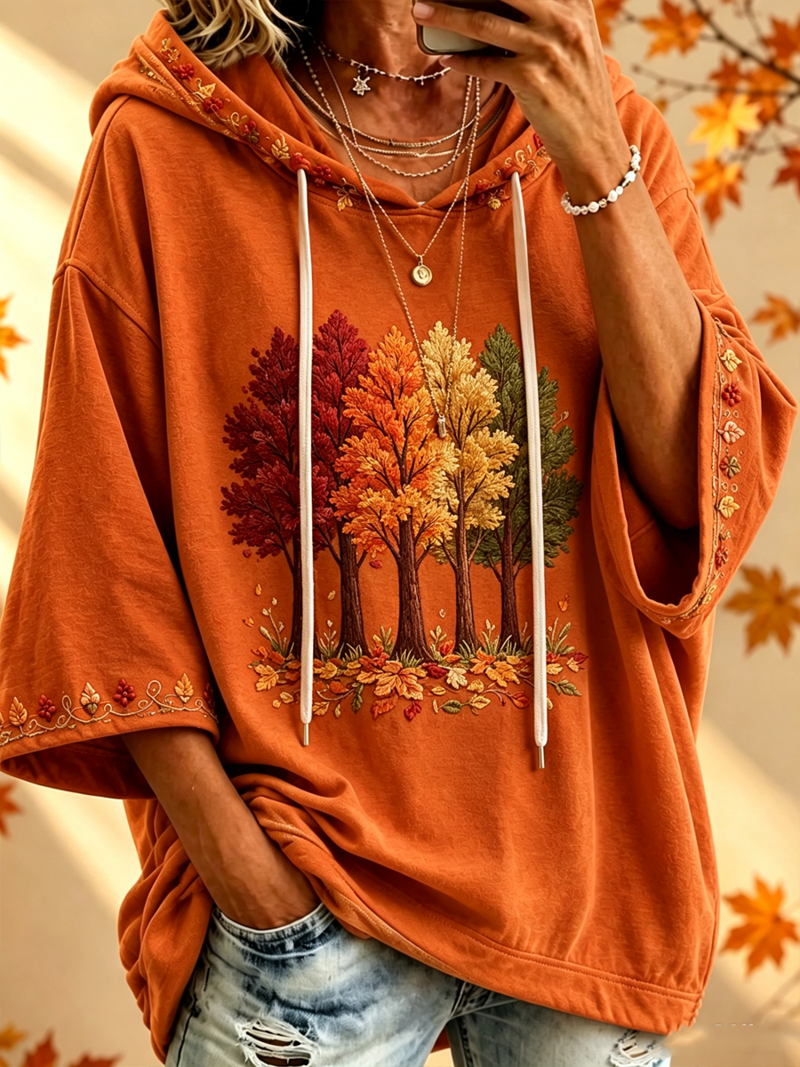 Grove | Autumn Tree Print Oversized Hoodie